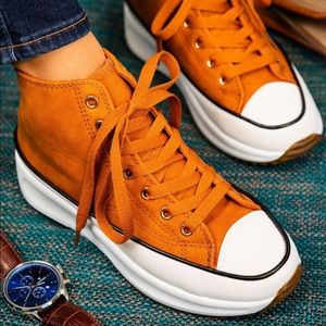 Tan platform high top sneaker